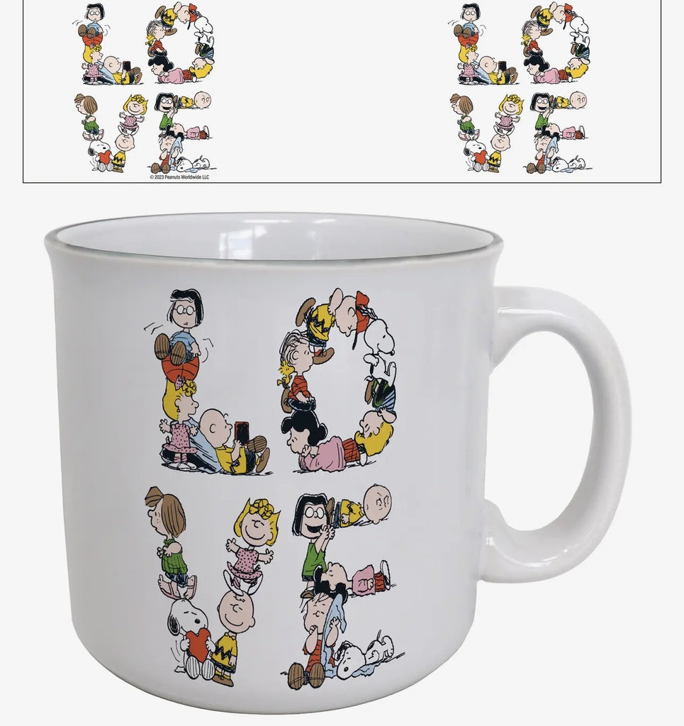 LOVE mug composed of Charlie Brown characters