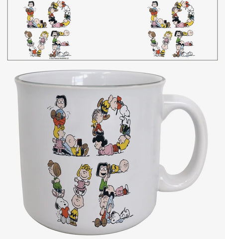 LOVE mug composed of Charlie Brown characters