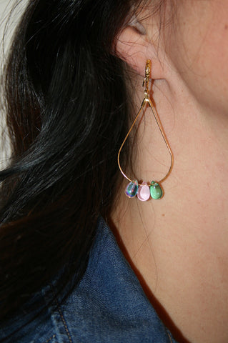Gold Teardrop Earrings with Beads Assorted Colors