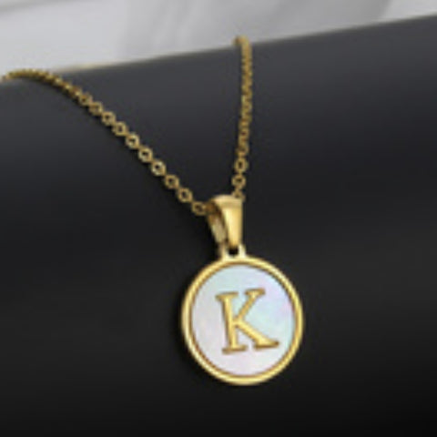 Golden Round Shape Initial Necklace Simple Letter Pendant