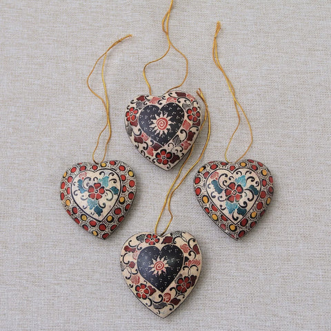 Wood Ornament Heart Flowers