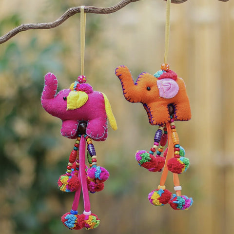 Felt Ornaments - Elephants With Pom Poms