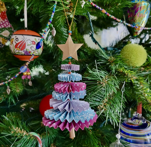 Hand Folded Colorful Tree Ornament