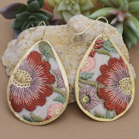 Autumn Bloom Embroidered Teardrop Earring