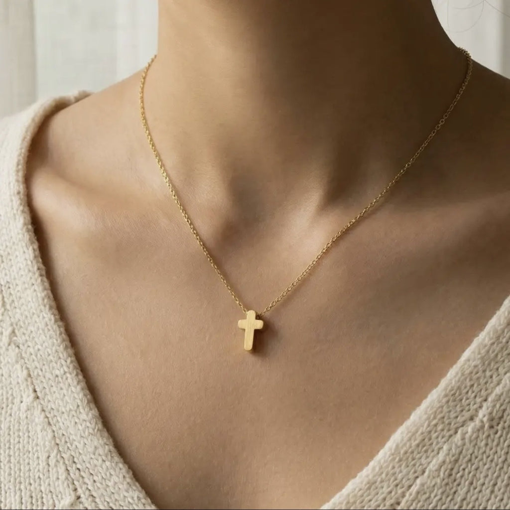 Dainty Mini Cross pendant, necklace, Gold or Silver