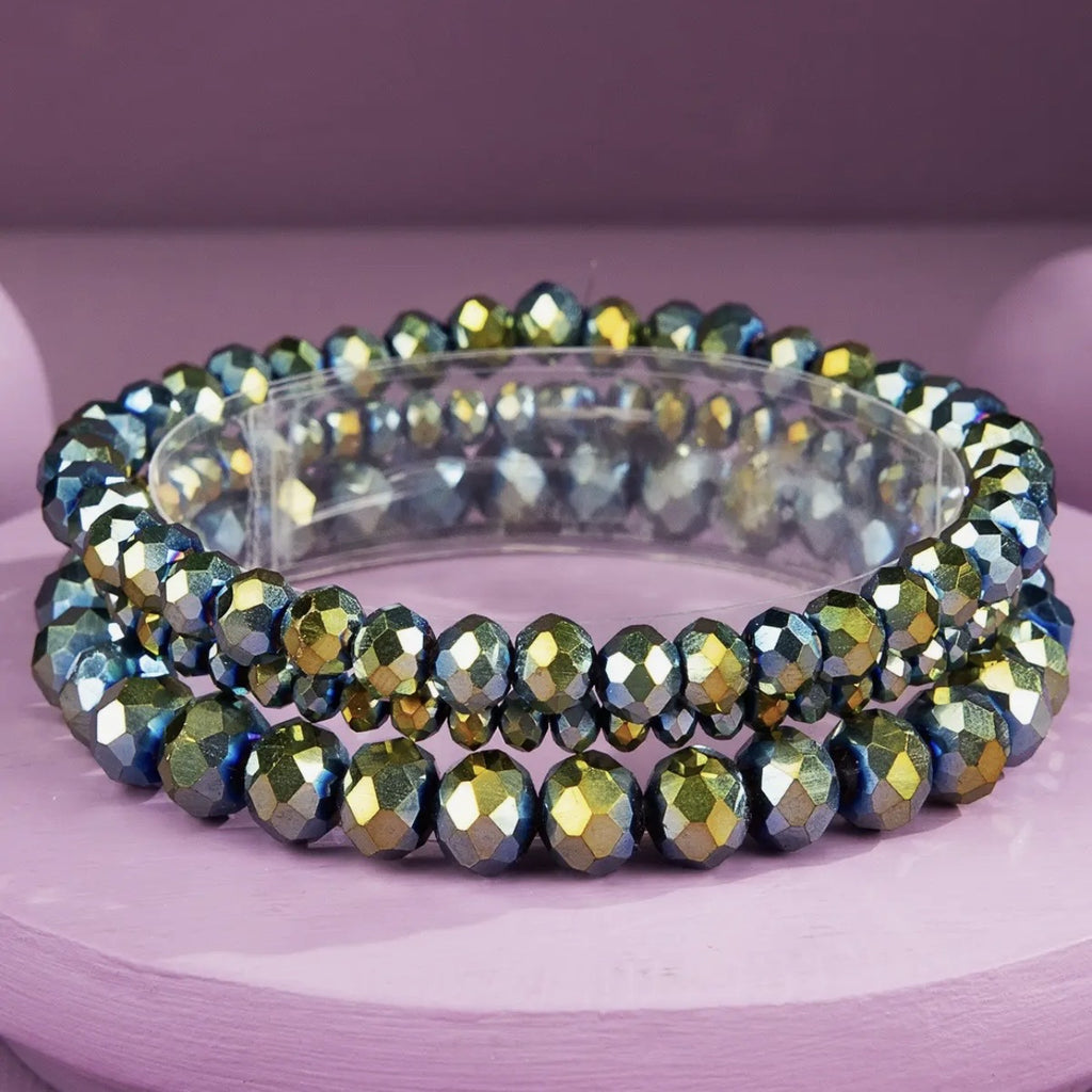 Iridescent glass bead bracelets ast
