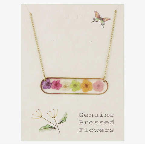 Pastel rainbow dried  flowers necklace