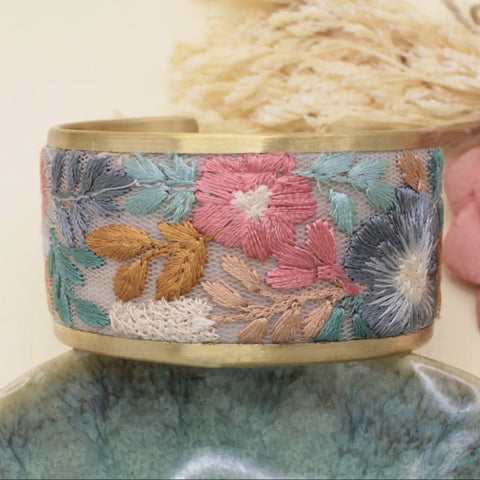 Faded Floral embroidered cuff bracelet