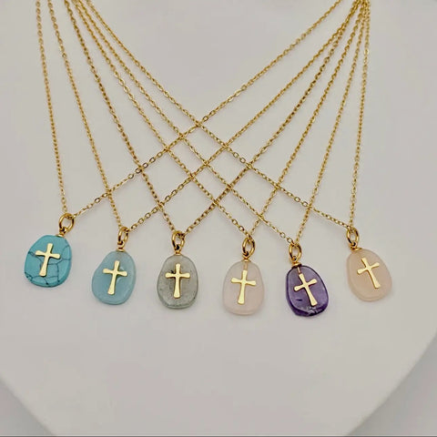 Stone Cross Necklace ast