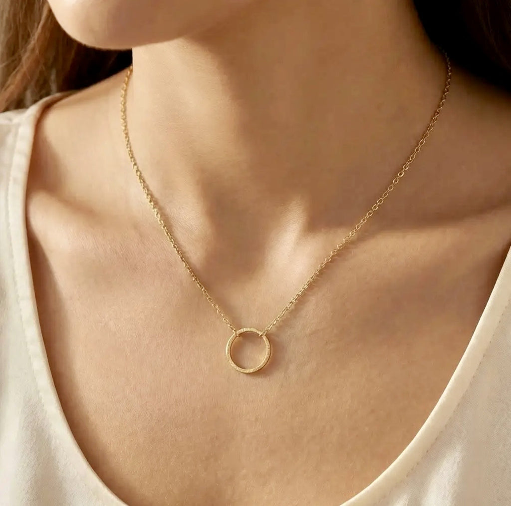 Gold dipped Circle cutout pendant necklace