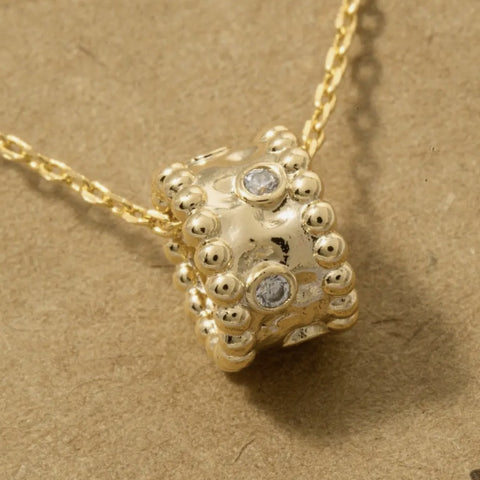Gold Dipped CZ Studded Wide Ring Pendant Necklace