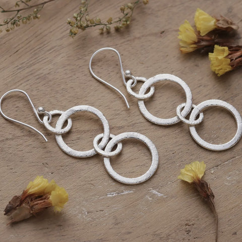 Handmade Dancing Circles Sterling Silver Earrings