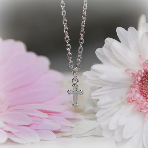 Classic Baby Cross Rhodium Necklace RH-9 16"