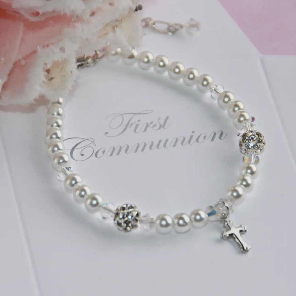 First Communion Pearl Cross Bracelet