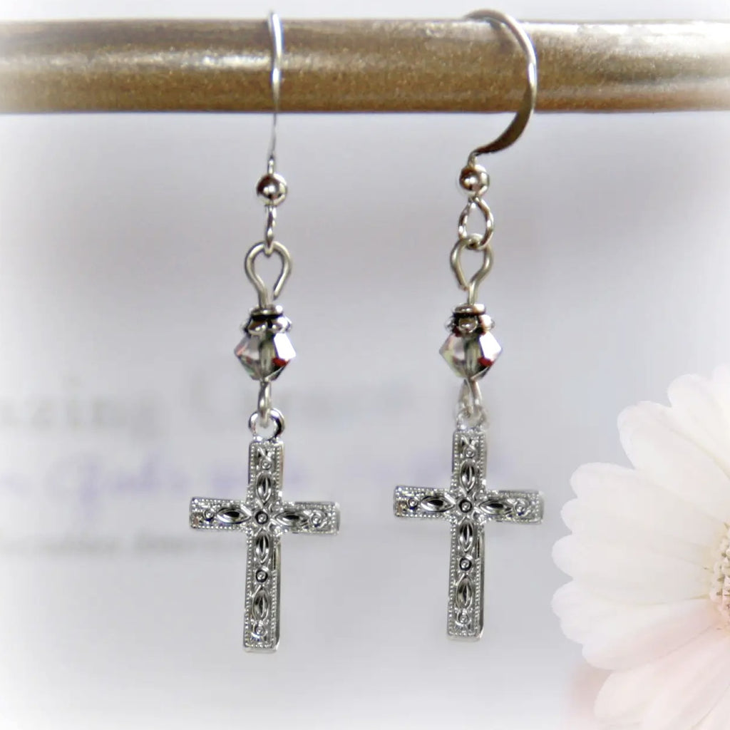 Girl Cross and Crystal Cross Earrings GG-18