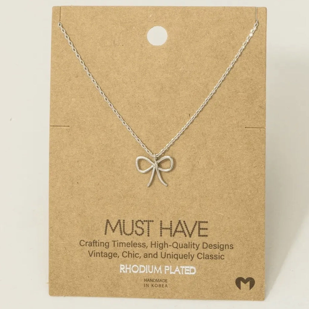 Ribbon Open Bow Necklace  Silver