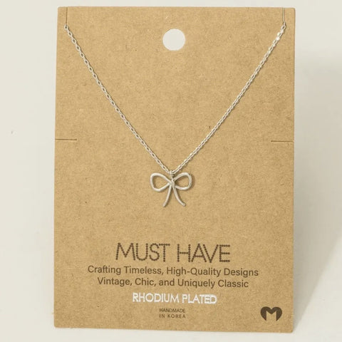 Ribbon Open Bow Necklace  Silver