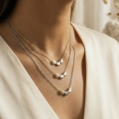 Dainty Three 3 Hearts Pendant Necklace