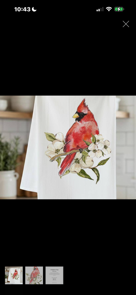 Cardinal with Flowering Docwood Tea Towel