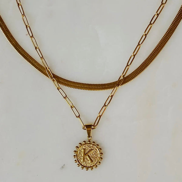 Double Chain Initial Necklace / wear together or separate 2 in 1