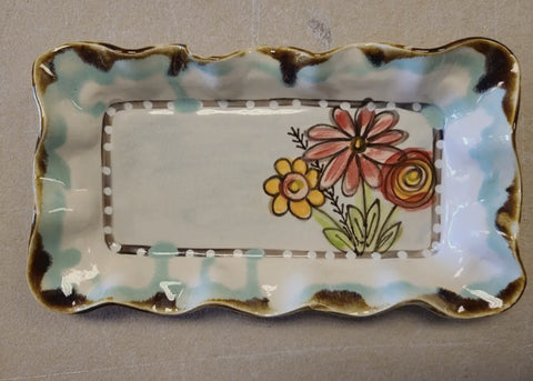 Pottery Dessert Tray Drip Flowers