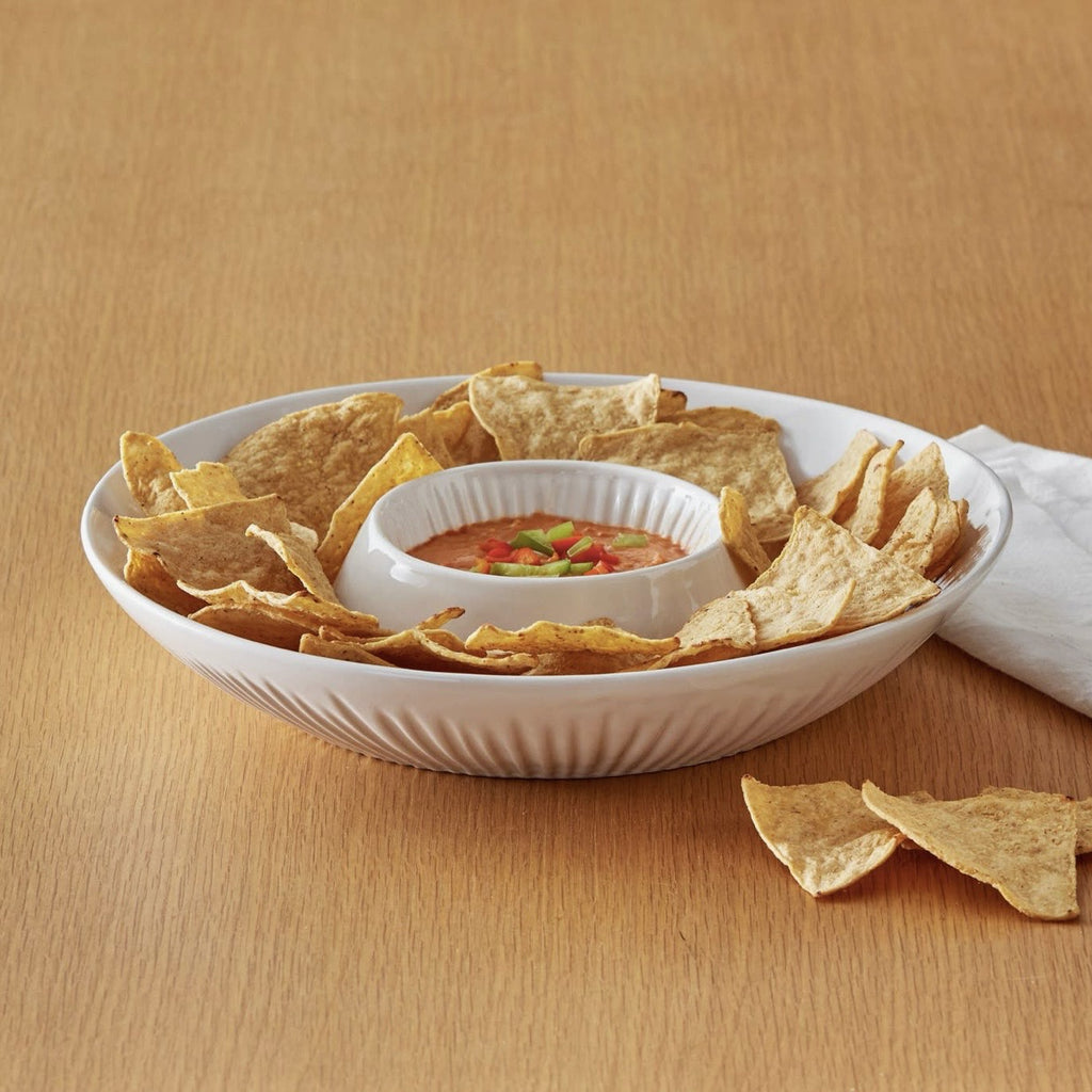Vista chip and dip white stoneware