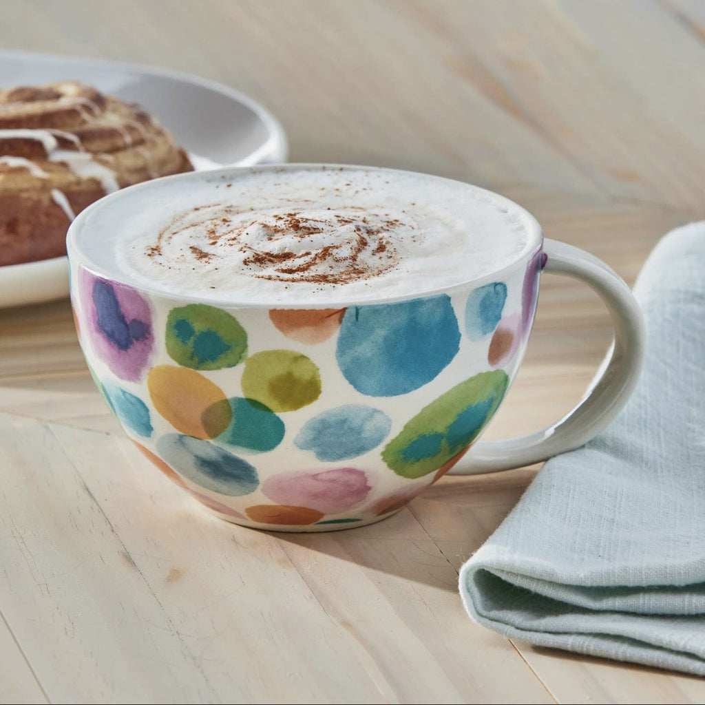 Watercolor Latte Mug Multi Polka Dot Stoneware