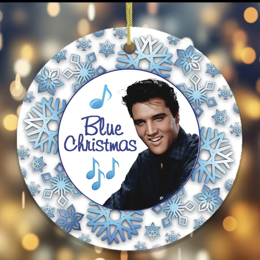Elvis blue Christmas ornament