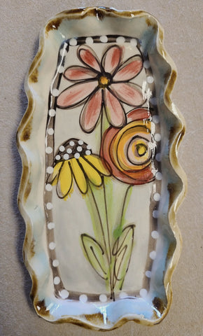 Mint Dish Drip Flowers Pottery
