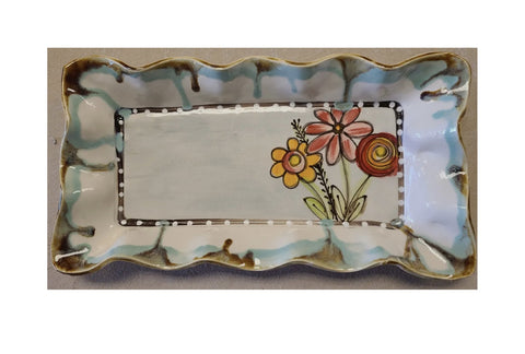 Rectangle Tray Drip Flowers Pottery