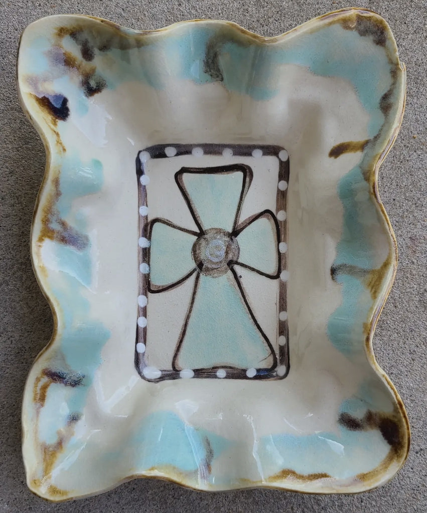 Friendship Bowl Blue Drip Cross Pottery Plate