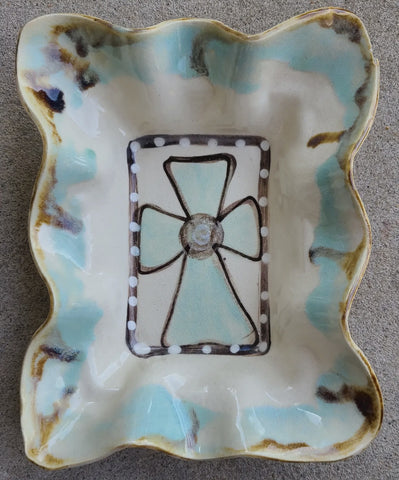 Friendship Bowl Blue Drip Cross Pottery Plate