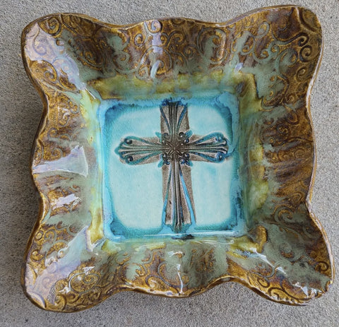 Square. Cross Condiment Pottery Bowl