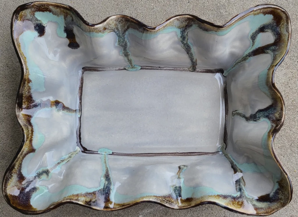 Medium Baking Dish Plain Pottery Scallop edges