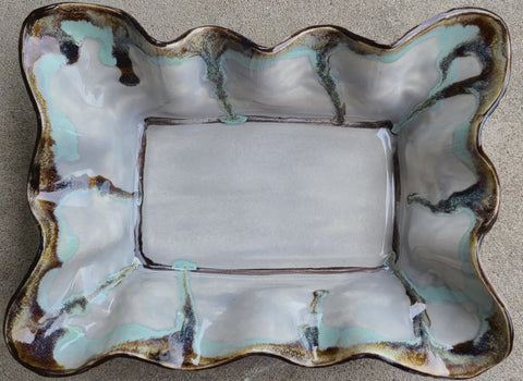 Medium Baking Dish Plain Pottery Scallop edges