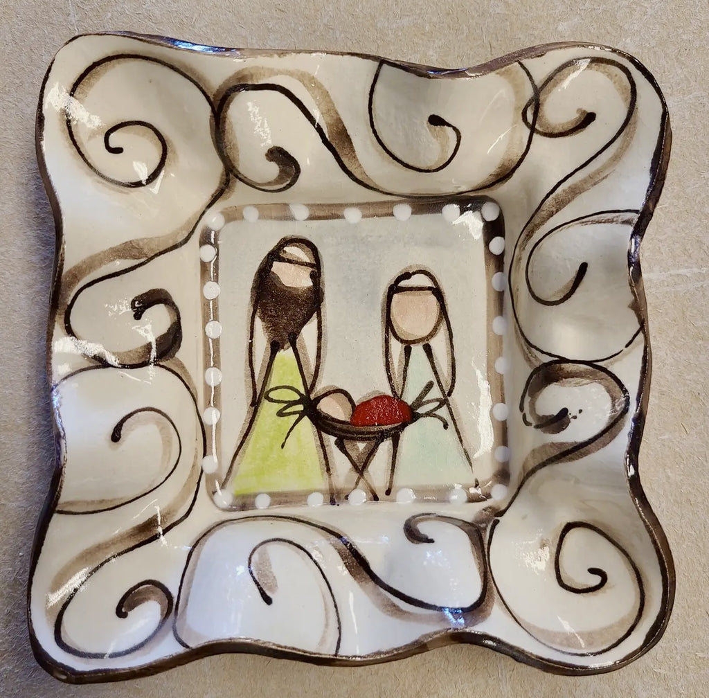 Condiment bowl swirl, nativity hand, painted pottery