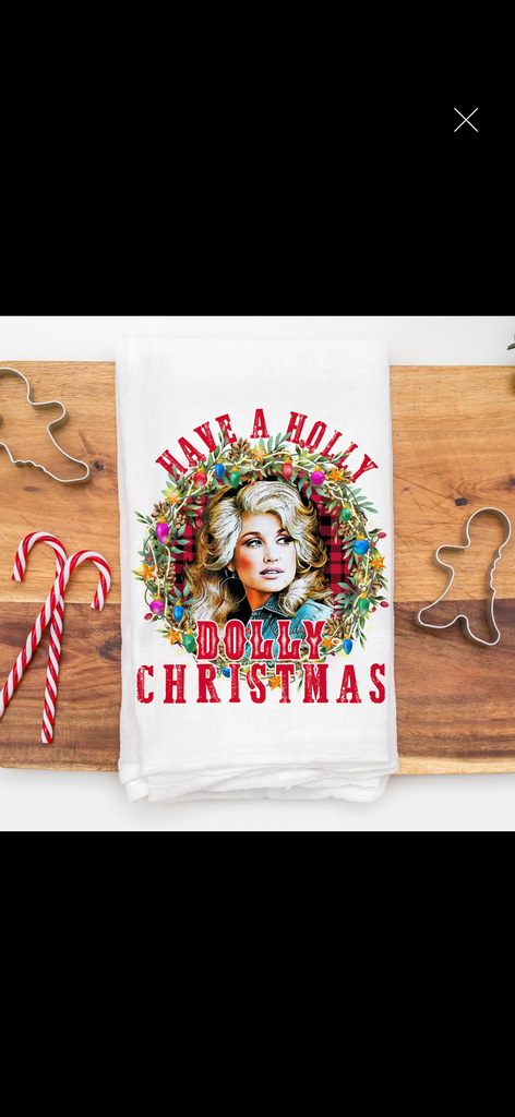 Have a holly Dolly Christmas tea towel