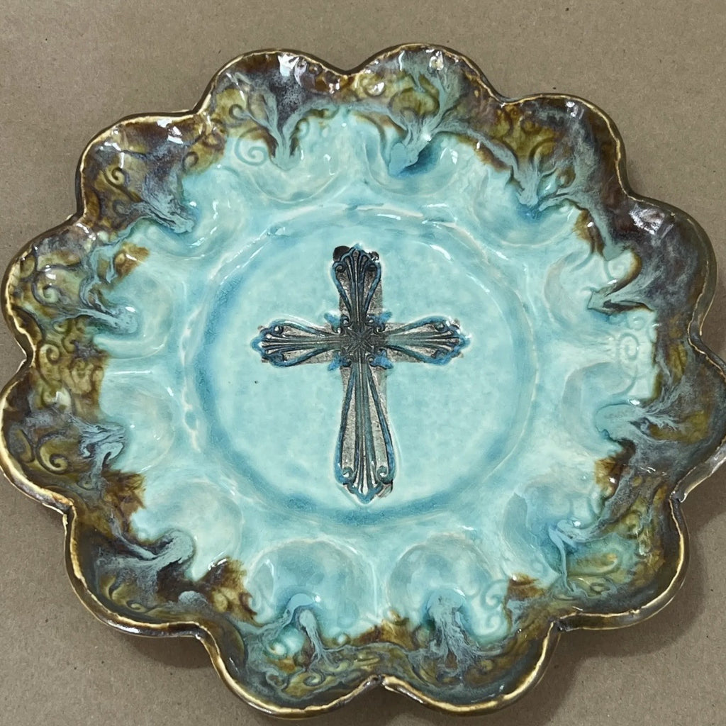 Egg Tray Turquoise Cross Pottery