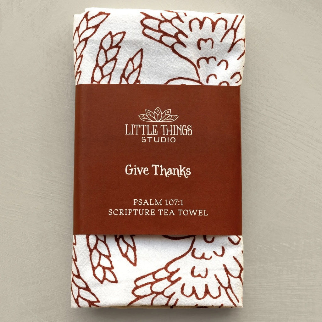 Give thanks to the Lord Brown regular tea towel