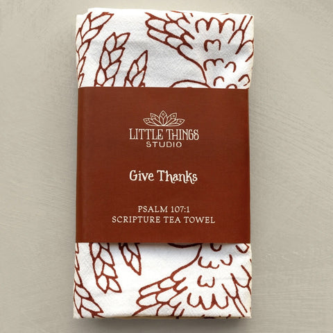 Give thanks to the Lord Brown regular tea towel