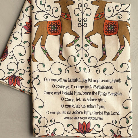 Oh Come All Ye Faithful  Christmas Tea Towel FULL COLOR  Reindeers