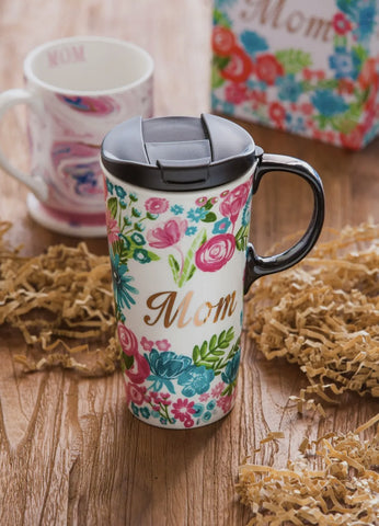 Ceramic Travel Cup w/ Metallic Accents, 17 oz W/Box, Mom