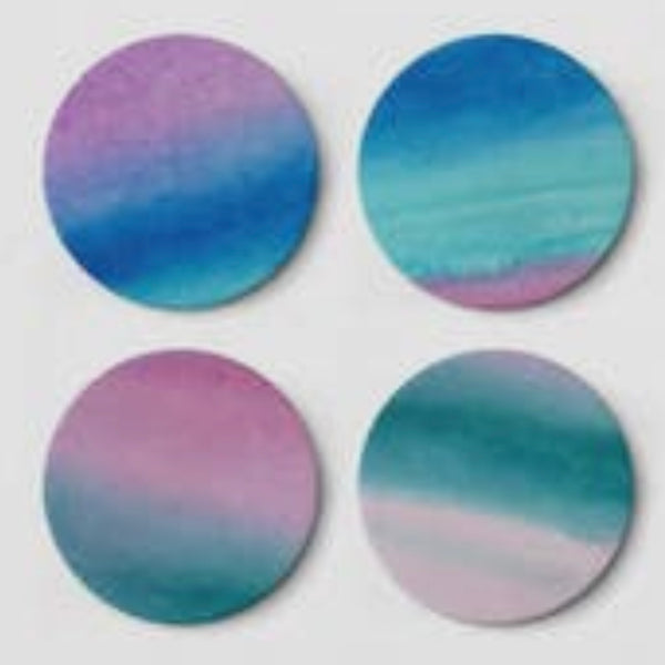 Set of 4 Watercolor Neoprene Coasters Ast Syles