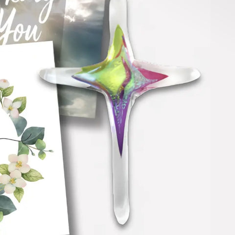 Glass Hanging Cross 7” ast Hand Crafted