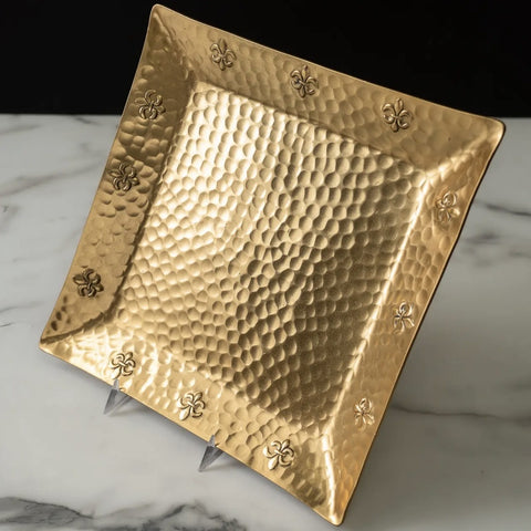 10” Gold Hammered Fleur de lis Border Tray