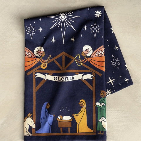 Nativity Christmas tea towel, FULL COLOR