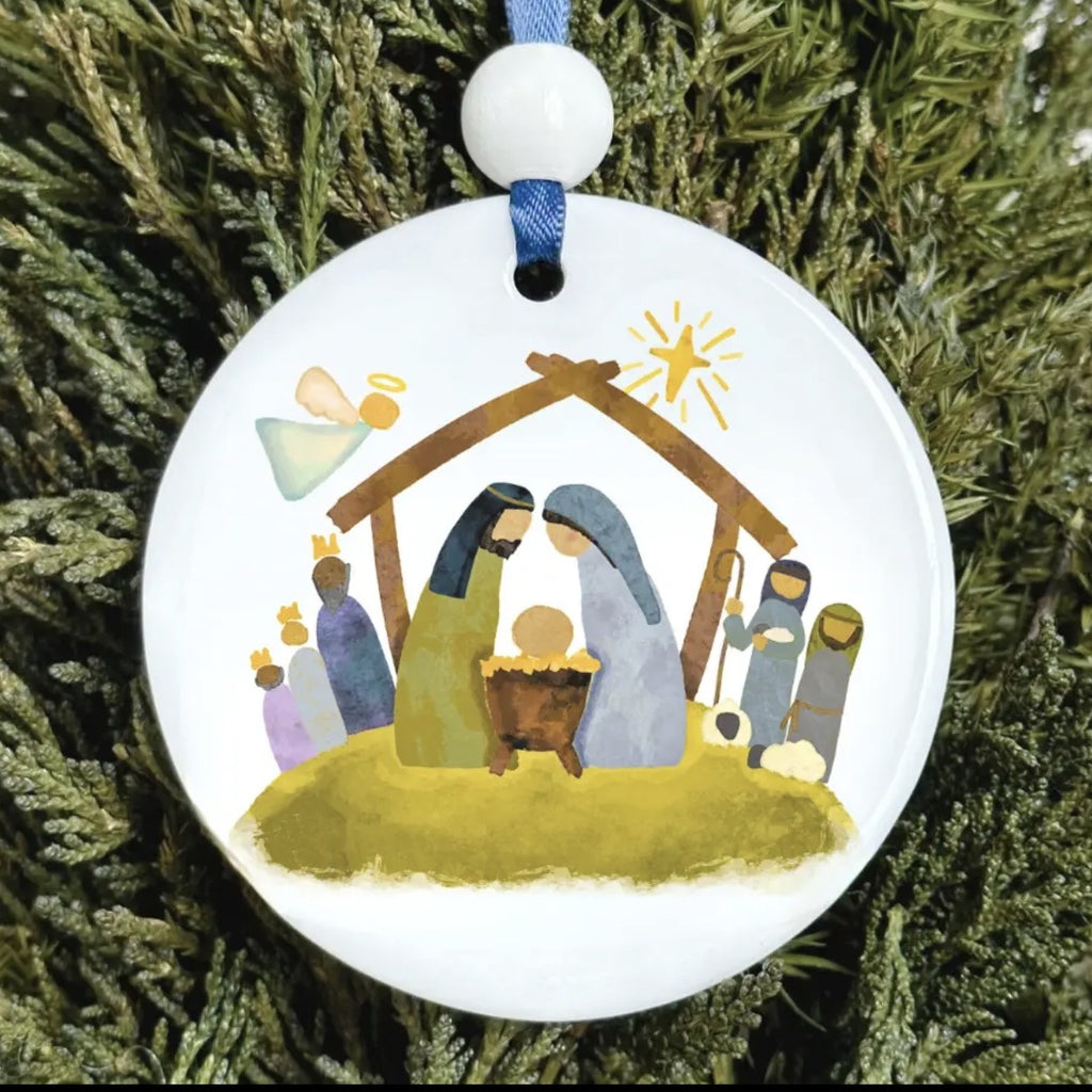 Nativity watercolor ornament