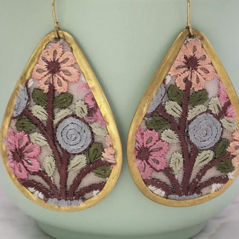 Pastel bouquet Embroidered teardrop earrings