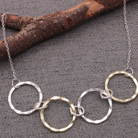Silver gold hammered circle necklace