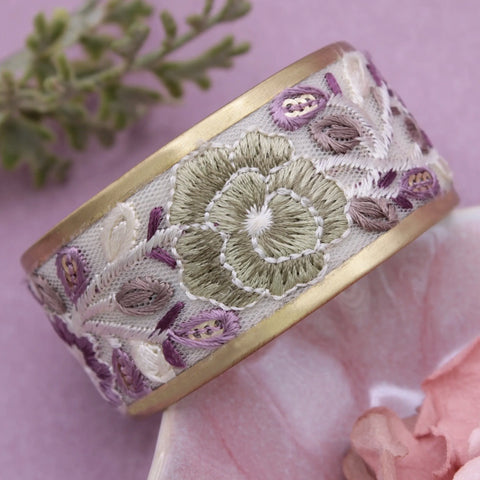 Lavender and green embroidered fabric cuff